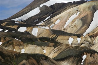 Snow covered mountain at Landmannalaugar in the Fjallabak Nature Reserve in the Highlands of Iceland