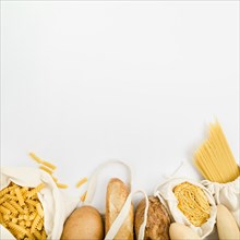 Top view bread reusable bag with bulk pasta