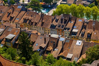 Aerial View over City of Thun and River Aare in a Sunny Day in Bernese Oberland