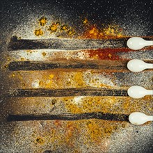 Spices composition with spoons drawing lines