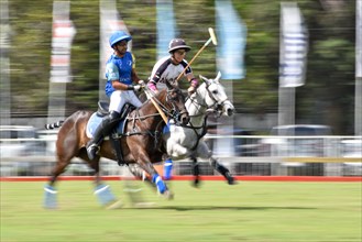 Scene from the match between El Overo Z7 and La Irenita Clinova at the 130th Argentine Open Polo Championship