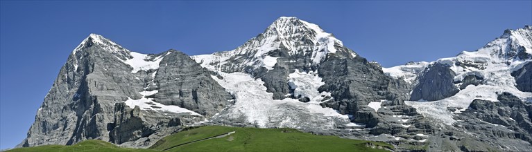 Panoramic view from the Kleine Scheidegg over the mountains Eiger