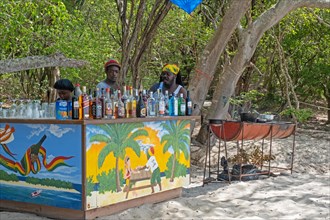 Beach bar serving alcoholic drinks and cocktails at Anse La Roche on Carriacou