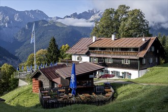 Eckbauer mountain inn with the Wetterstein mountains