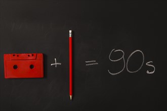 Equation made with cassette tape pencil blackboard