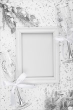 Flat lay white wedding frame