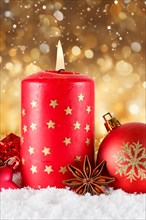 Christmas card card with candle for Christmas decoration Christmas decoration Advent season golden background with text free space Copyspace in Stuttgart
