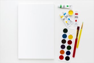 Flat lay canvas watercolor paint