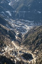 Valley in the Pyrenees mountains in Andorra during winter