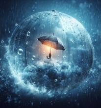 Umbrella under heavy rain on solid background ai generated