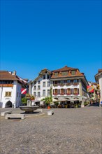 Medieval City Square in Old Town of Thun in a Sunny Day in Bernese Oberland