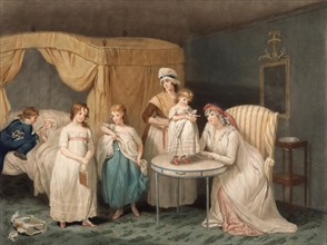 Domestic family scene with mother