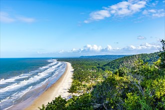Pe de Serra Beach in the city of Serra Grande surrounded by vegetation and hills on the southern coast of the state of Bahia