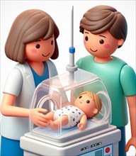 Illustration depicting medical staff people at the hospital take care of newborn baby at neonatology paedriatics ai generated