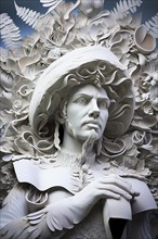 Statue of a Portuguese explorer in white paper style