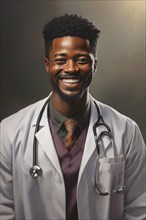 Portrait of a african american young adult doctor at work smiling ai generated