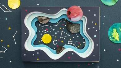 Top view creative paper planets assortment