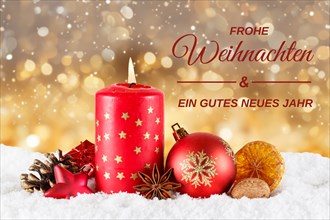 Christmas card card with candle Merry Christmas decoration Christmas decoration Advent season golden background in Stuttgart