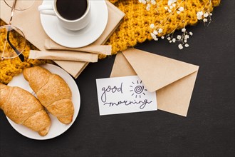 Croissants coffee with greeting card