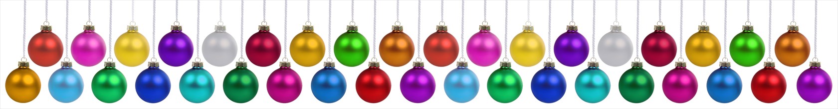 Christmas many Christmas baubles banner Advent colours baubles decoration hanging cut-out isolated cut-out in Stuttgart