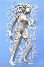 Surrealist bionic metallic woman creature