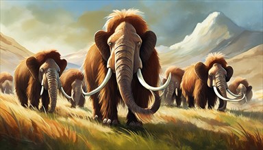 A herd of mammoths wanders through the mammoth steppe
