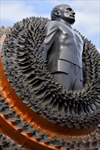 Surrealist bionic creature embedded in liquid metal