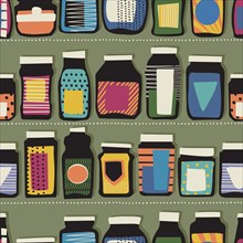 Seamless pattern with jars in colors. Background vector template design for packaging