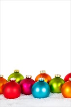 Christmas with colourful Christmas baubles with text free space Copyspace decoration cropped in front of a white background in Stuttgart