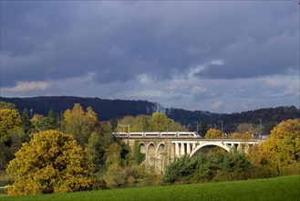 Railway bridge near Guntershausen with ICE