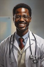 Portrait of a african american young adult doctor at work smiling ai generated