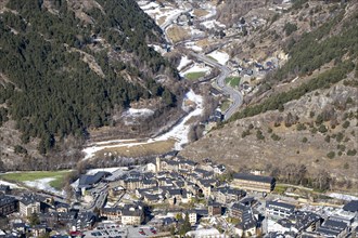 Valley in the Pyrenees mountains in Andorra during winter