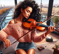 Beauty rendered young female model training violin reharsal play