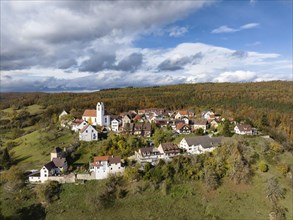 Aerial view of the historic town centre of Aach im Hegau
