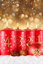 Fourth 4th Advent with candle Christmas decoration Christmas card for the Advent season with copy space Copyspace in Stuttgart