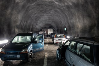 Dirty and Damaged Vehicles Inside a Tunnel in Switzerland