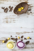 Easter eggs with chocolate egg table