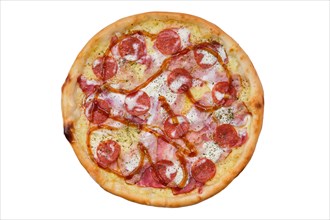 Top view of pizza with prosciutto