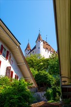 City of Thun with Castle Between Houses in a Sunny Day in Bernese Oberland