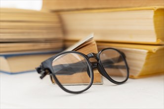 Books arrangement with glasses