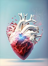 Human heart attack breaking into pieces as concept of medical problems and illness