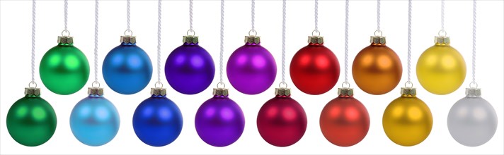 Christmas many Christmas baubles collection banner Christmas baubles in bright colours decoration hanging freestanding isolated in Stuttgart