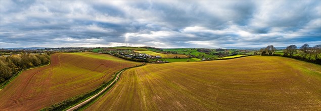 Panorama over Fields and Farms from a drone