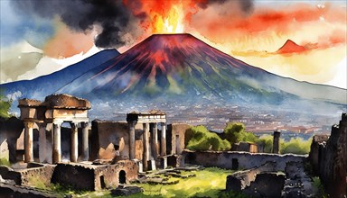 Pompeii during the eruption of the volcano Vesuvius in 79 AD