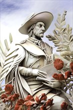 Statue of a Portuguese explorer in white paper style