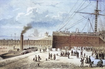 Ships Moselle and Simson shortly in front of the bomb attack on the emigrant ship in Bremerhaven harbour on 11 December 1875