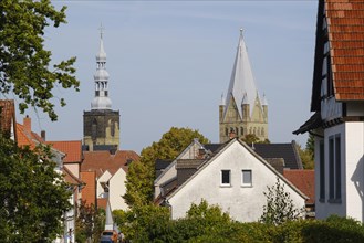 Town view with tower of St Peter's Church and tower of St Patrokli Cathedral