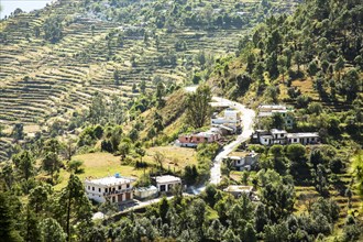 Top view of Ladholi village in the indian state of Uttarakhand