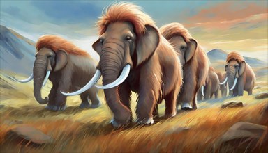 A herd of mammoths wanders through the mammoth steppe