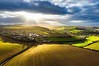 Lights and Shadows over Fields and Farms from a drone
